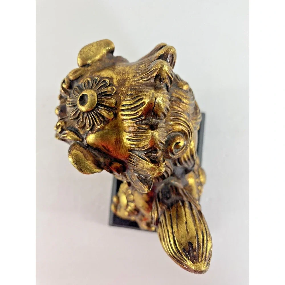 Vtg Foo Dog Gold Color Resin Figurine Dragon Asian Protection Art 7.5